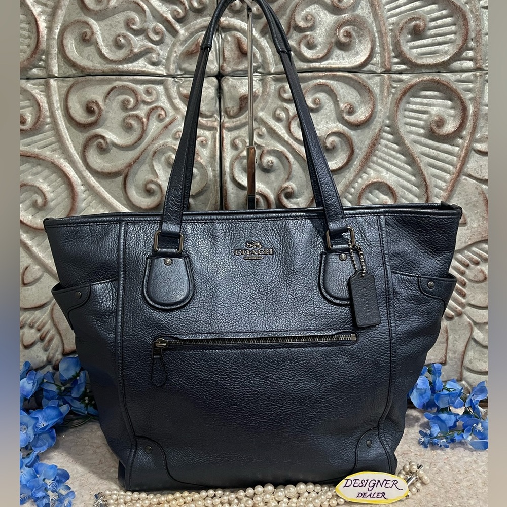 COACH Mickie Grain Leather Tote 34039 Metallic Blue EUC!